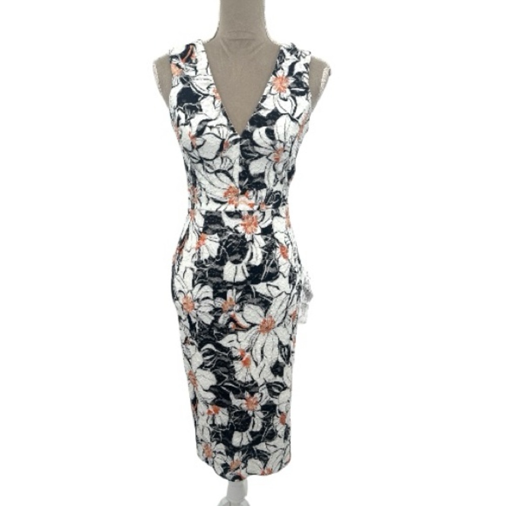 Dress The Population Alice Floral Lace Sheath Midi Dress Black White Size XS NWT - Picture 2 of 14